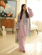 🌸💜 Lavender Noor – Premium Embroidered 3 Piece Set 💜🌸কোড-16
