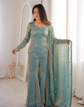 Mint Sea Green Royal Party-Wear 3-Piece Set