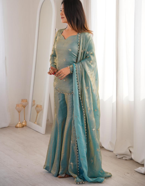 Mint Sea Green Royal Party-Wear 3-Piece Set