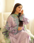🌸💜 Lavender Noor – Premium Embroidered 3 Piece Set 💜🌸কোড-16