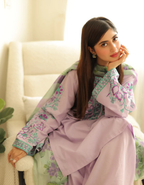 🌸💜 Lavender Noor – Premium Embroidered 3 Piece Set 💜🌸কোড-16